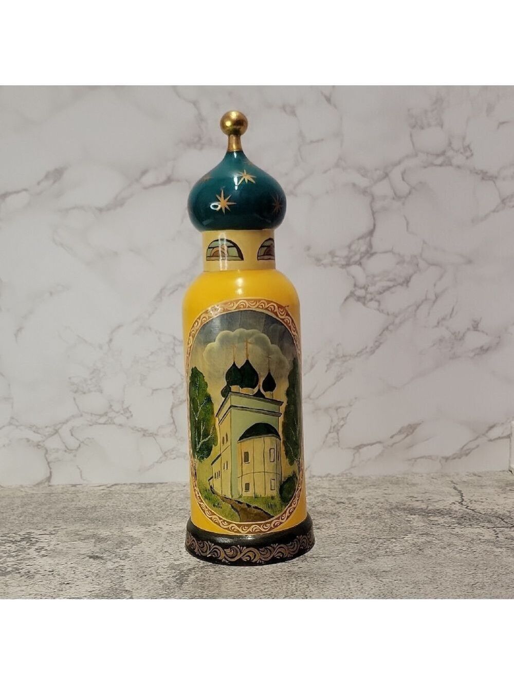 Vintage Russian Box Hand Painted Laquer Wooden Bottle Holder